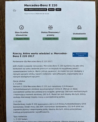 Mercedes-Benz Klasa E cena 94799 przebieg: 161000, rok produkcji 2017 z Kazimierza Wielka małe 232